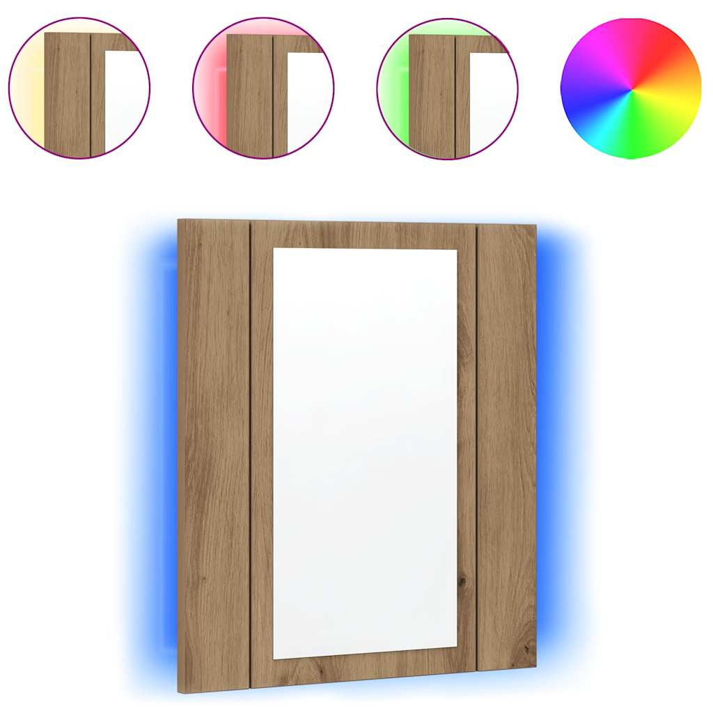 kézműves tölgy szerelt fa tükrös szekrény LED-del 40x12x45 cm