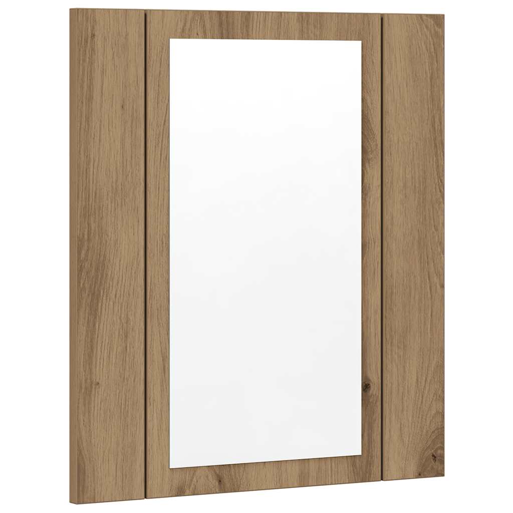 kézműves tölgy szerelt fa tükrös szekrény LED-del 40x12x45 cm