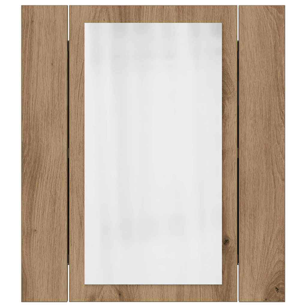 kézműves tölgy szerelt fa tükrös szekrény LED-del 40x12x45 cm