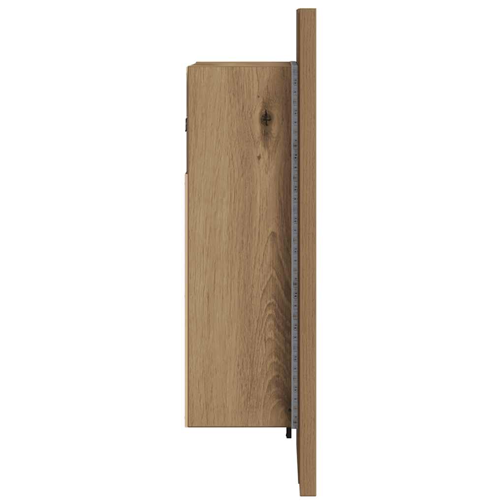kézműves tölgy szerelt fa tükrös szekrény LED-del 40x12x45 cm