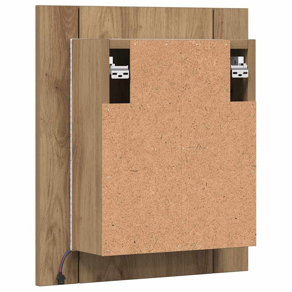 kézműves tölgy szerelt fa tükrös szekrény LED-del 40x12x45 cm