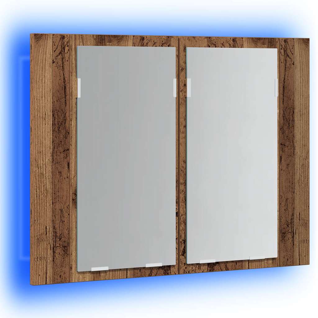 antik fa színű szerelt fa tükörszekrény LED-del 60x12x45cm