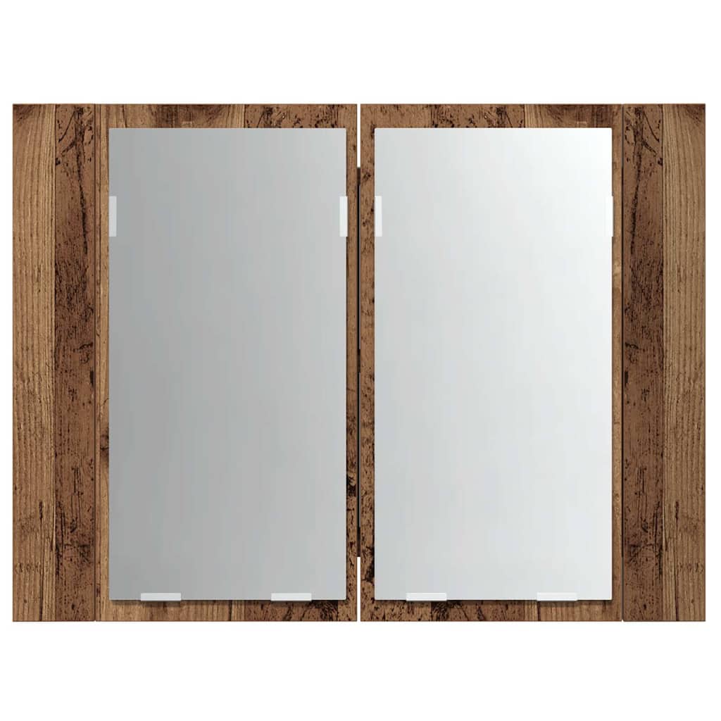 antik fa színű szerelt fa tükörszekrény LED-del 60x12x45cm