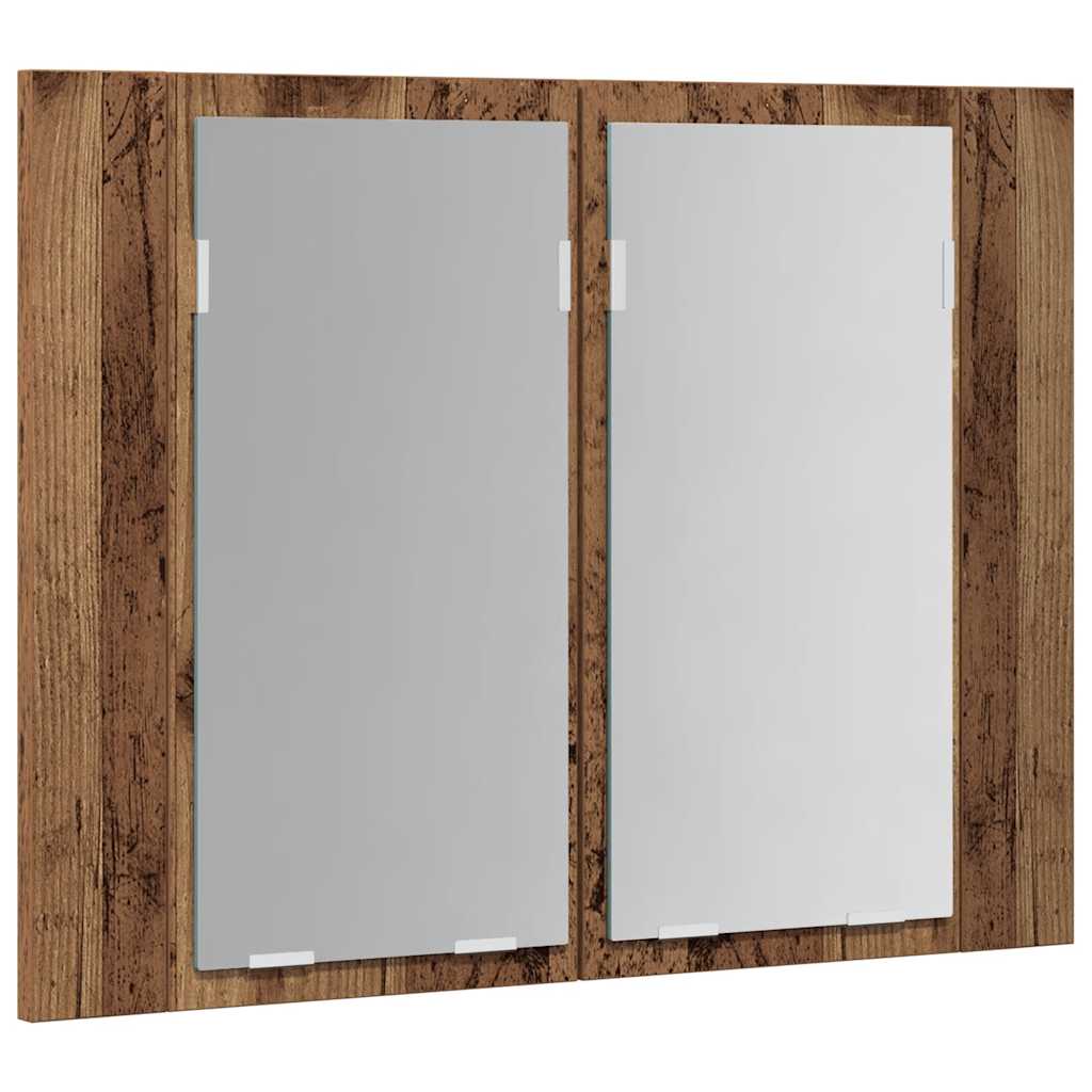 antik fa színű szerelt fa tükörszekrény LED-del 60x12x45cm