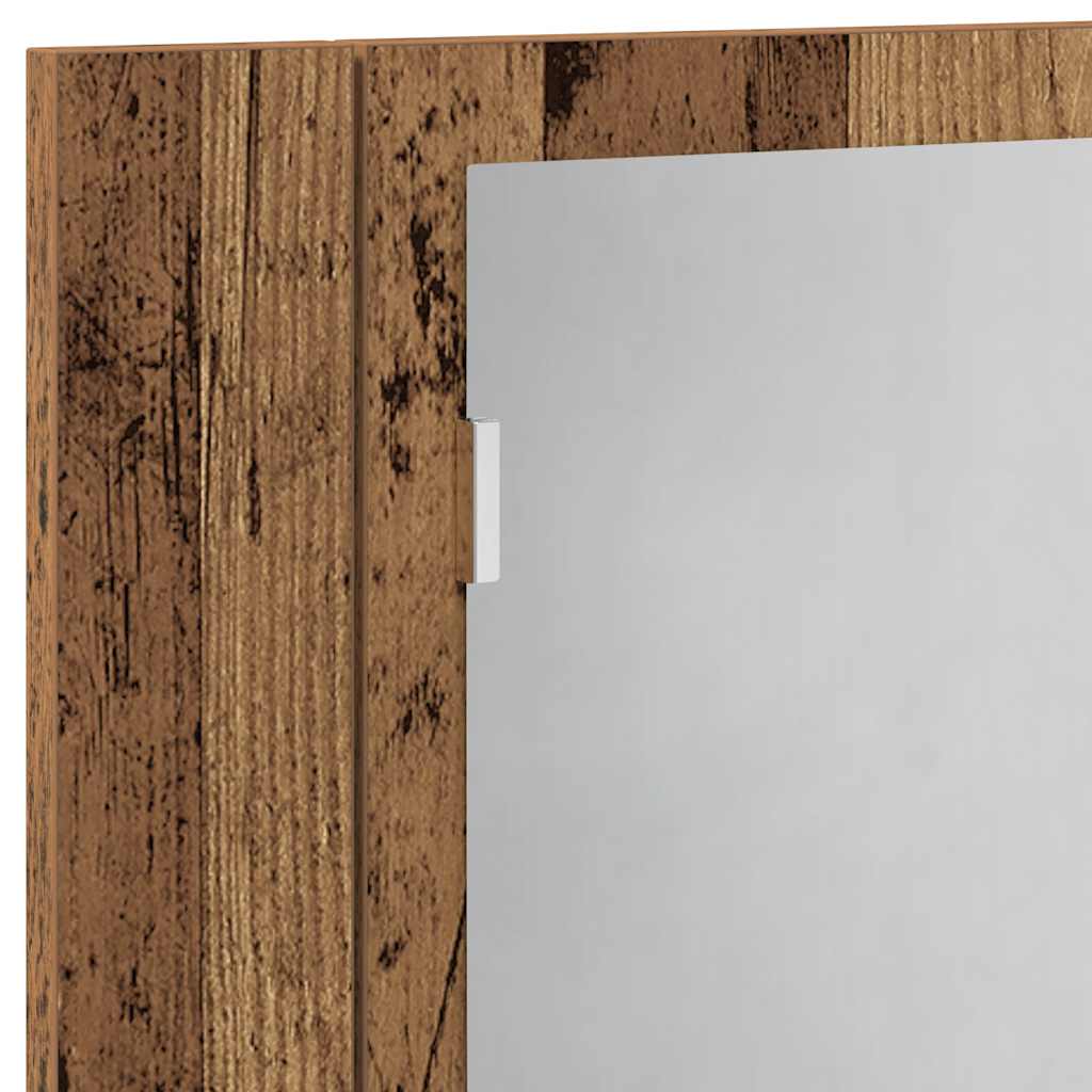 antik fa színű szerelt fa tükörszekrény LED-del 60x12x45cm