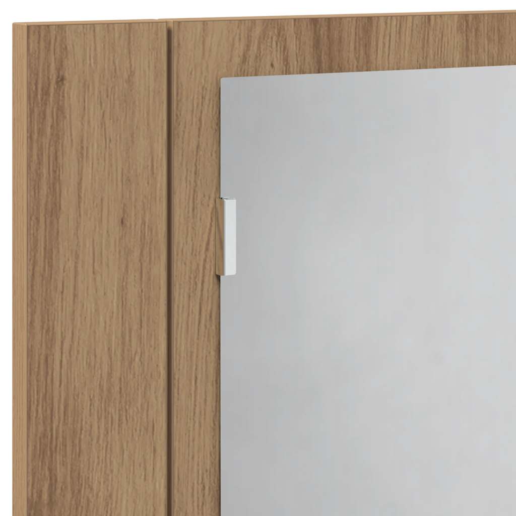 kézműves tölgyszínű szerelt fa tükörszekrény LED-del 60x12x45cm