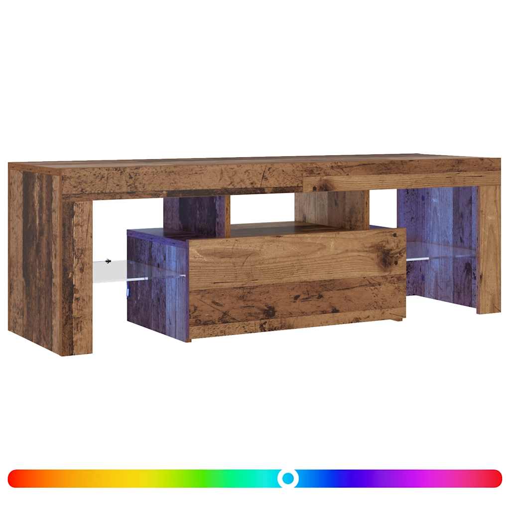 antik fa színű szerelt fa TV-szekrény LED-ekkel 120x36,5x40 cm