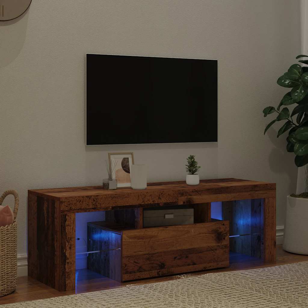 antik fa színű szerelt fa TV-szekrény LED-ekkel 120x36,5x40 cm