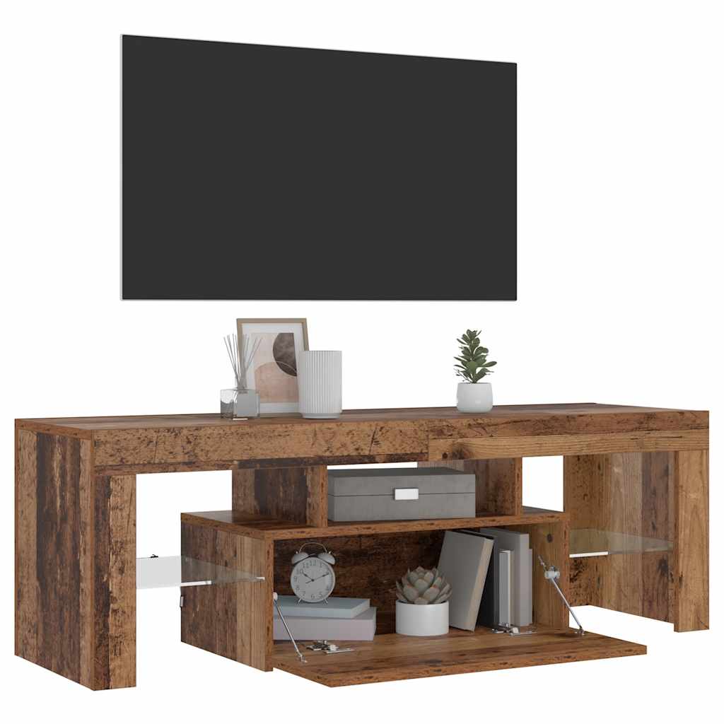 antik fa színű szerelt fa TV-szekrény LED-ekkel 120x36,5x40 cm