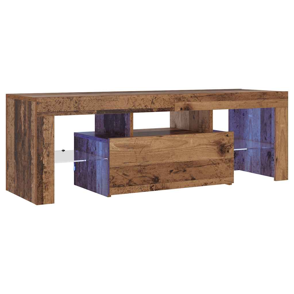 antik fa színű szerelt fa TV-szekrény LED-ekkel 120x36,5x40 cm