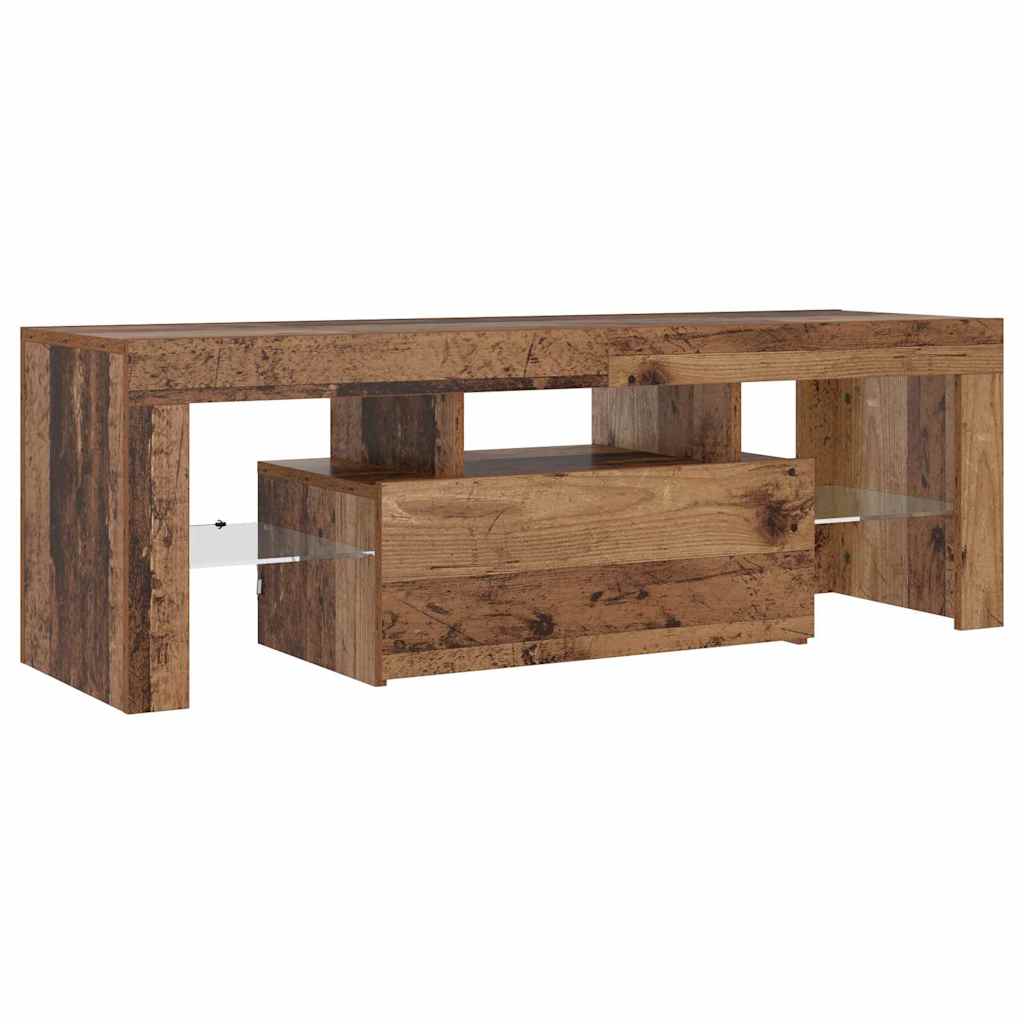 antik fa színű szerelt fa TV-szekrény LED-ekkel 120x36,5x40 cm
