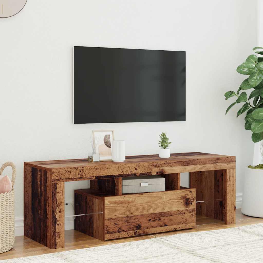 antik fa színű szerelt fa TV-szekrény LED-ekkel 120x36,5x40 cm