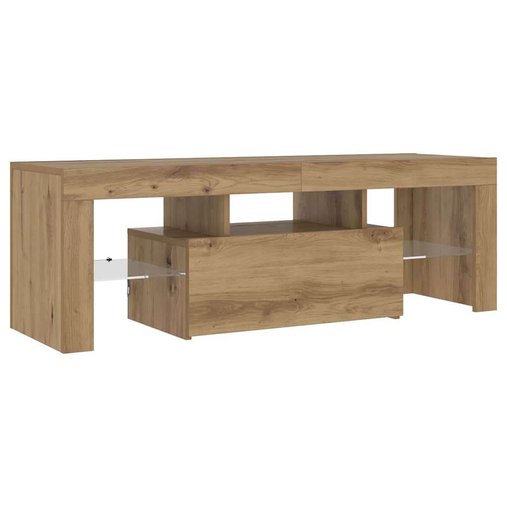kézműves tölgy szerelt fa TV-szekrény LED-ekkel 120x36,5x40 cm