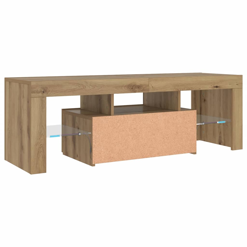 kézműves tölgy szerelt fa TV-szekrény LED-ekkel 120x36,5x40 cm