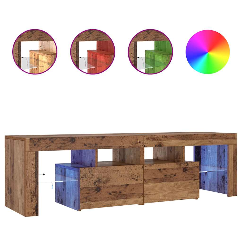 antik fa színű szerelt fa TV-szekrény LED-ekkel 140x36,5x40 cm