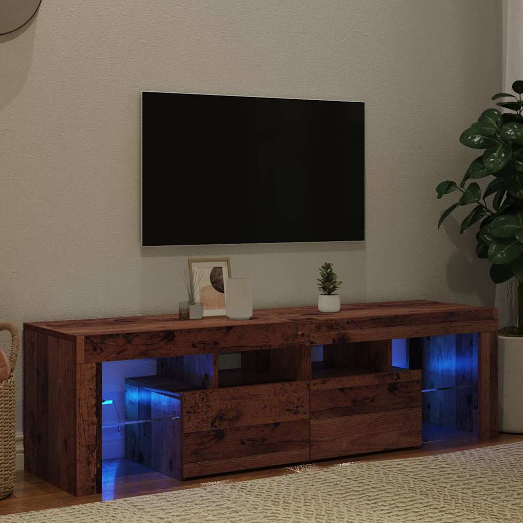 antik fa színű szerelt fa TV-szekrény LED-ekkel 140x36,5x40 cm