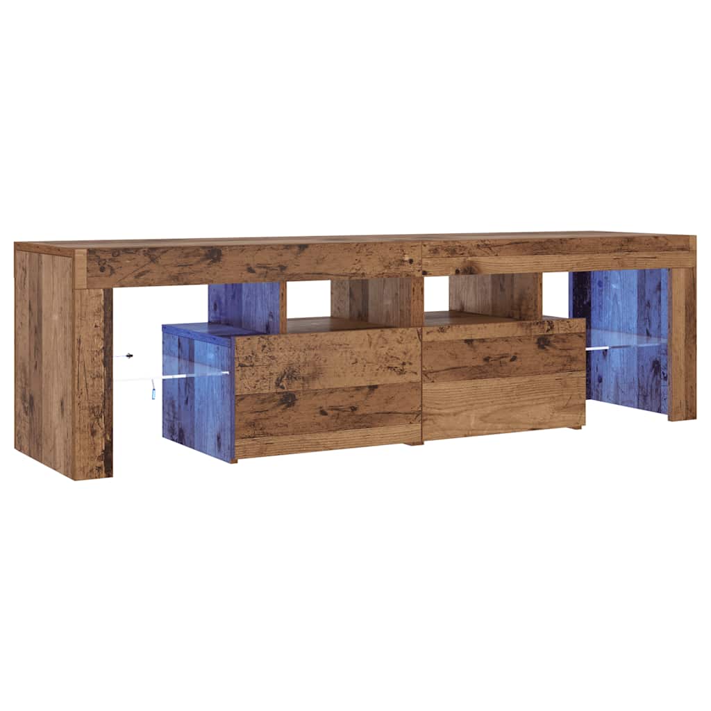 antik fa színű szerelt fa TV-szekrény LED-ekkel 140x36,5x40 cm