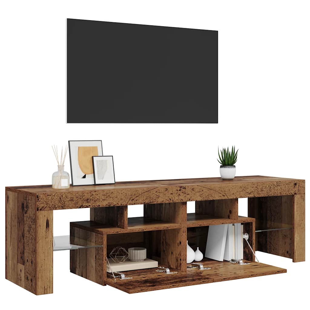 antik fa színű szerelt fa TV-szekrény LED-ekkel 140x36,5x40 cm