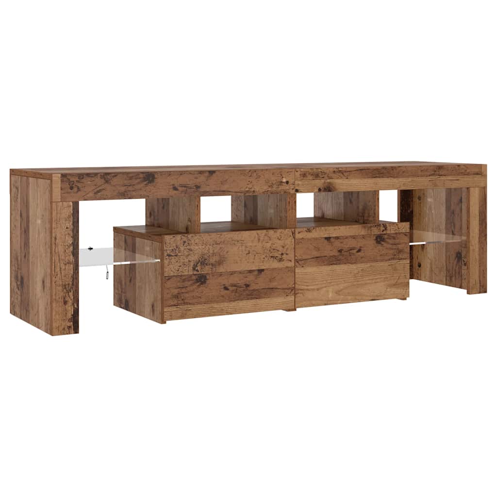 antik fa színű szerelt fa TV-szekrény LED-ekkel 140x36,5x40 cm