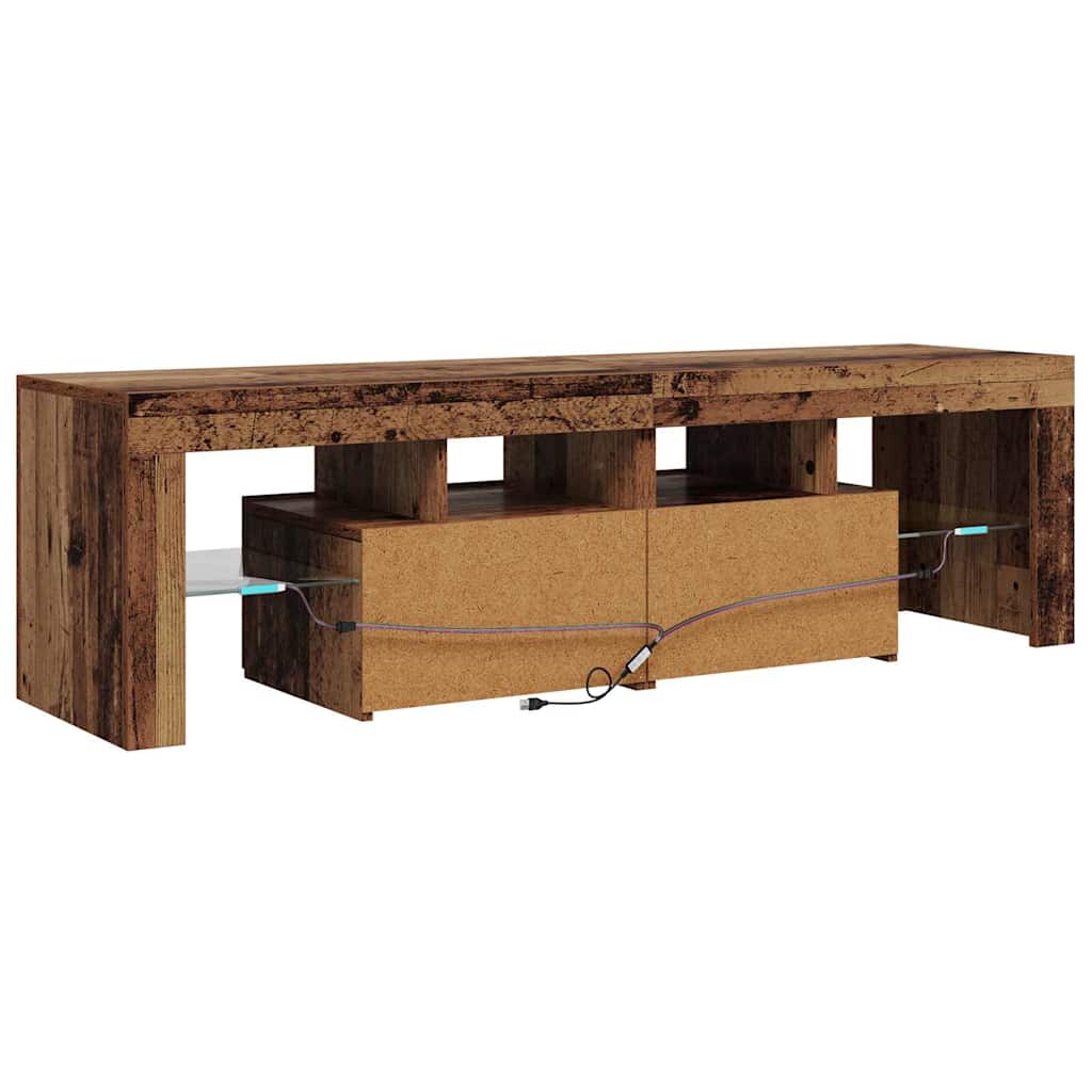 antik fa színű szerelt fa TV-szekrény LED-ekkel 140x36,5x40 cm