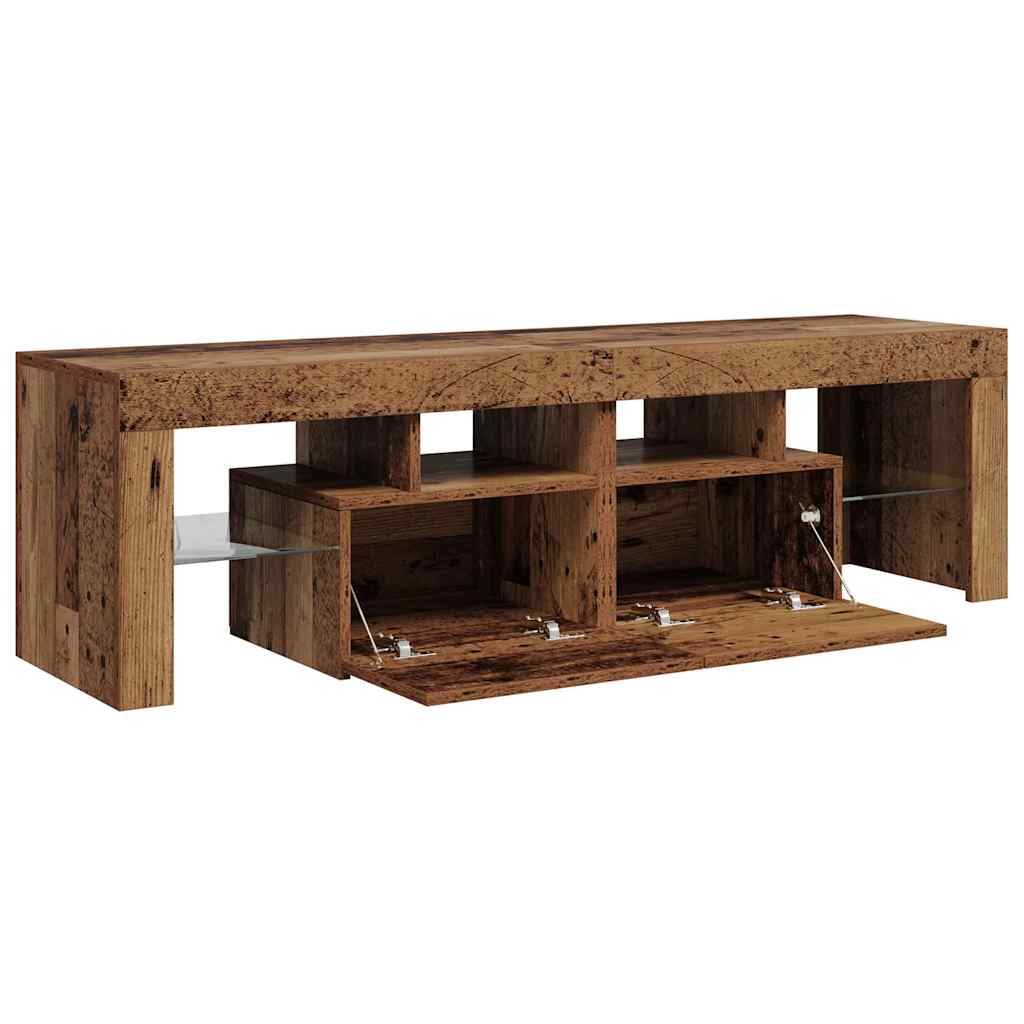 antik fa színű szerelt fa TV-szekrény LED-ekkel 140x36,5x40 cm