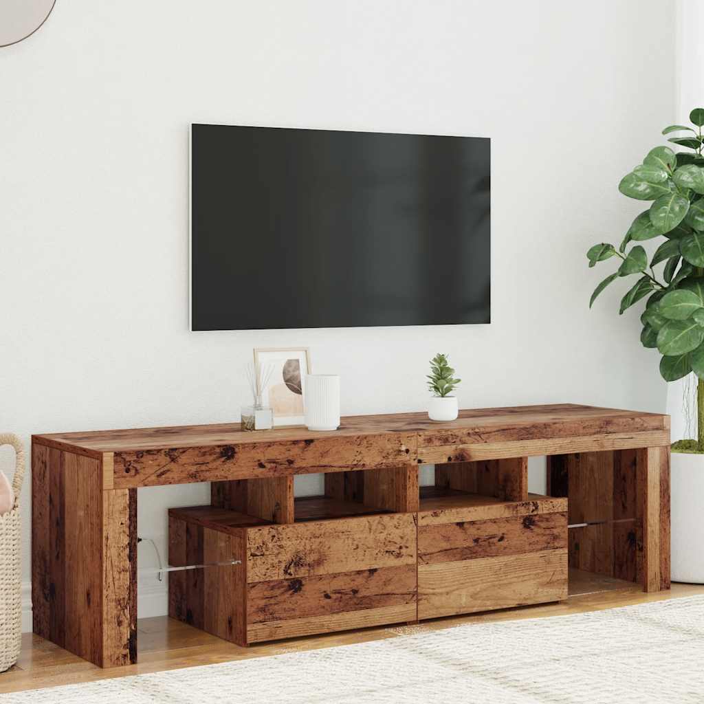 antik fa színű szerelt fa TV-szekrény LED-ekkel 140x36,5x40 cm