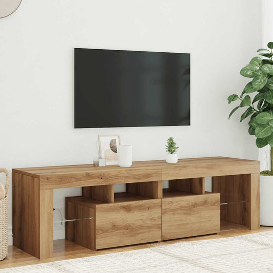 kézműves tölgy szerelt fa TV-szekrény LED-ekkel 140x36,5x40 cm