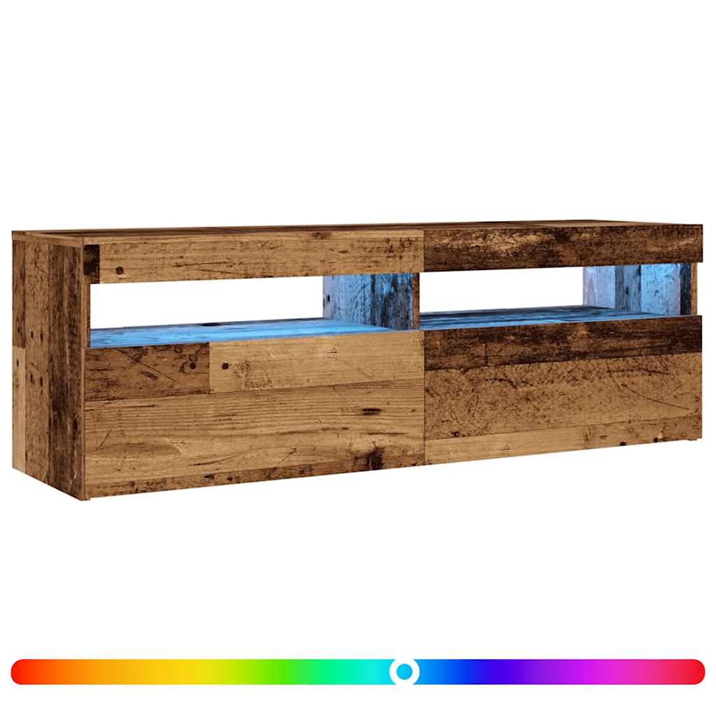 antik fa színű szerelt fa TV-szekrény LED-ekkel 120x35x40 cm