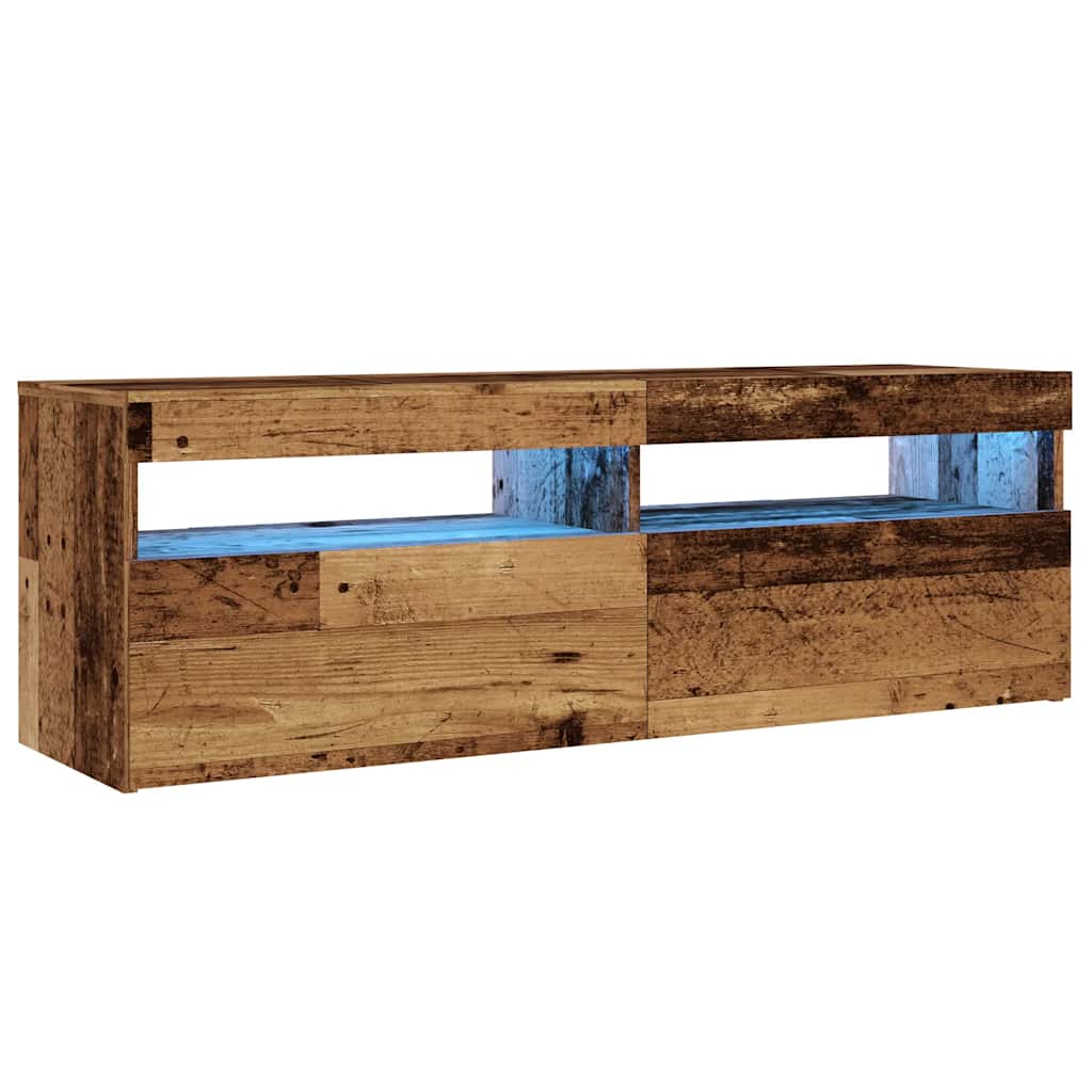 antik fa színű szerelt fa TV-szekrény LED-ekkel 120x35x40 cm
