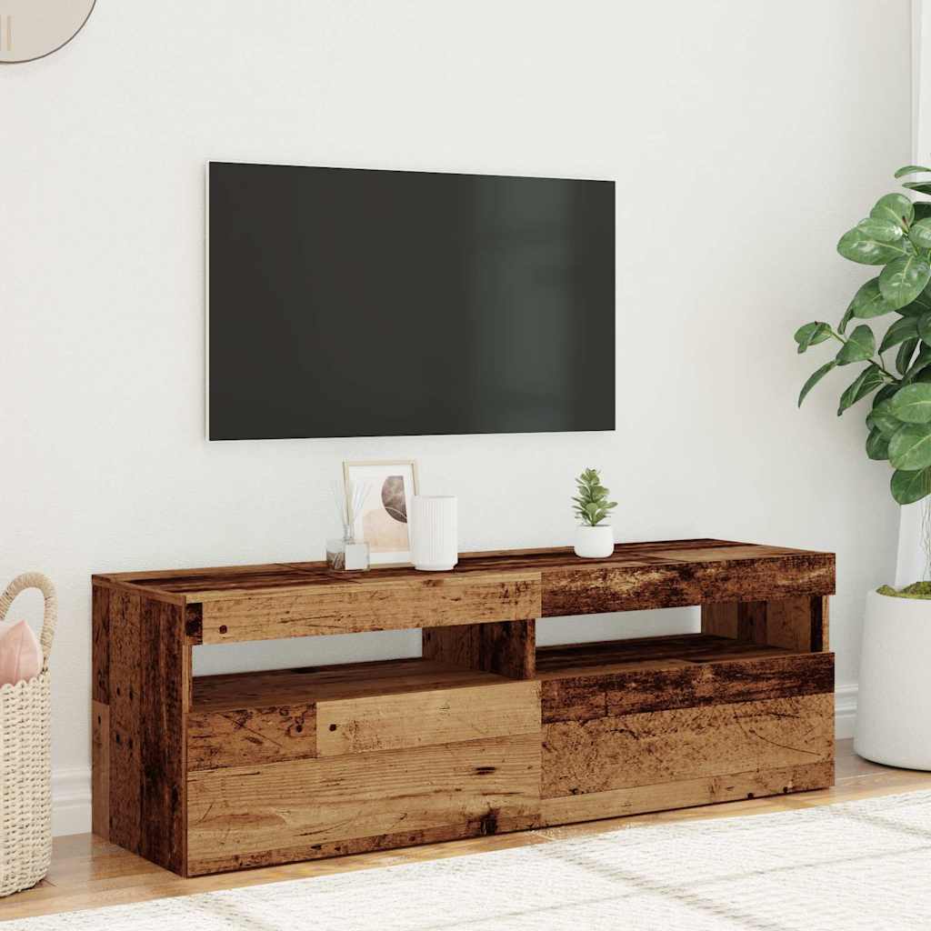 antik fa színű szerelt fa TV-szekrény LED-ekkel 120x35x40 cm