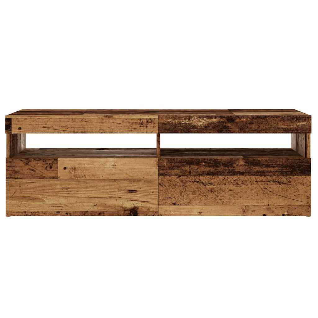 antik fa színű szerelt fa TV-szekrény LED-ekkel 120x35x40 cm