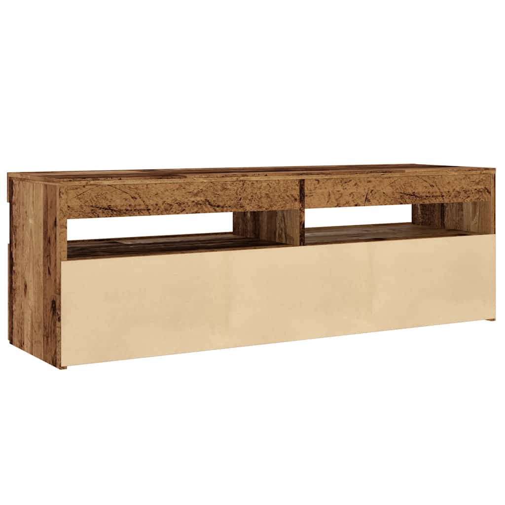 antik fa színű szerelt fa TV-szekrény LED-ekkel 120x35x40 cm