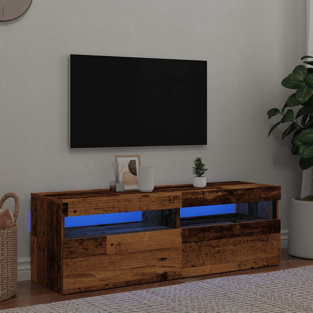 antik fa színű szerelt fa TV-szekrény LED-ekkel 120x35x40 cm