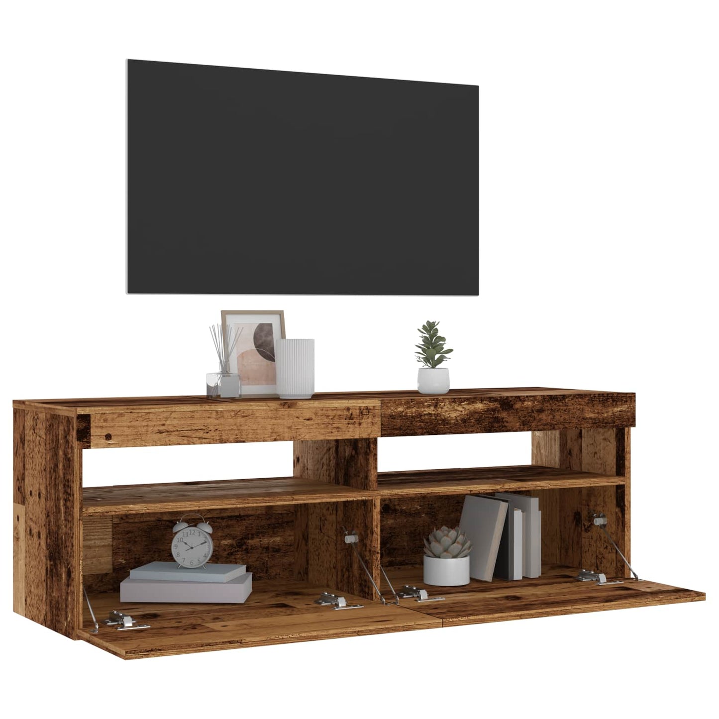 antik fa színű szerelt fa TV-szekrény LED-ekkel 120x35x40 cm