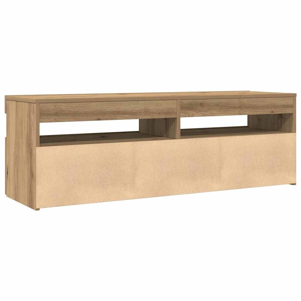 kézműves tölgy szerelt fa TV-szekrény LED-ekkel 120x35x40 cm