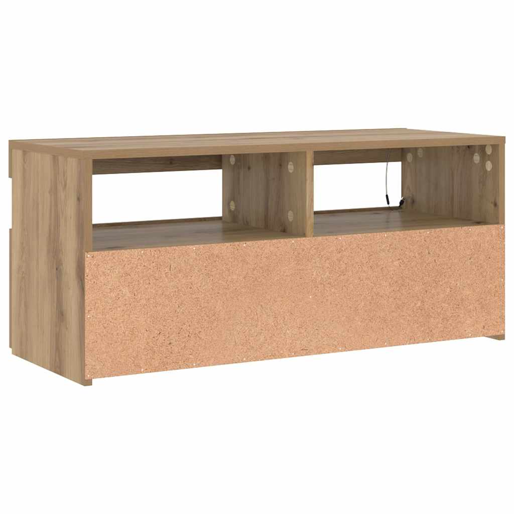 kézműves tölgy szerelt fa TV-szekrény LED-ekkel 90x35x40 cm