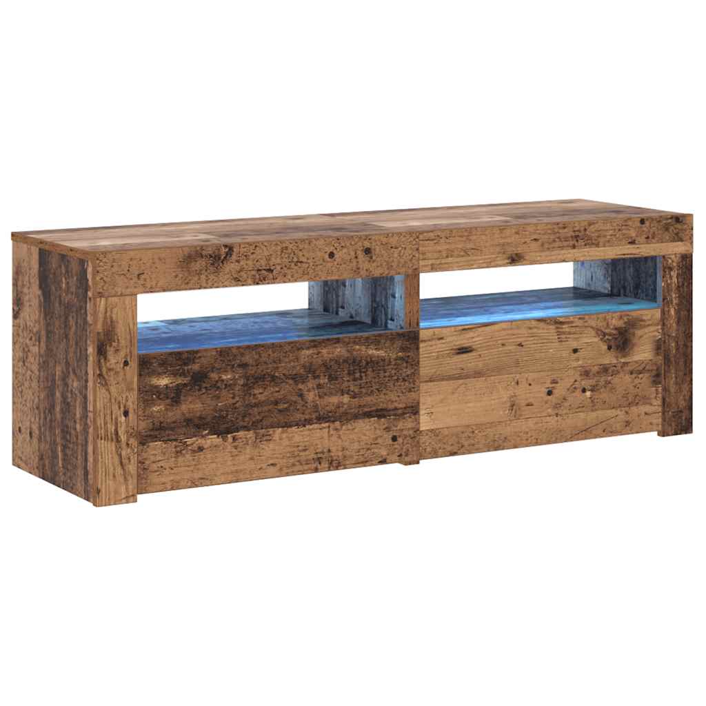 antik fa színű szerelt fa TV-szekrény LED-ekkel 120x35x40 cm