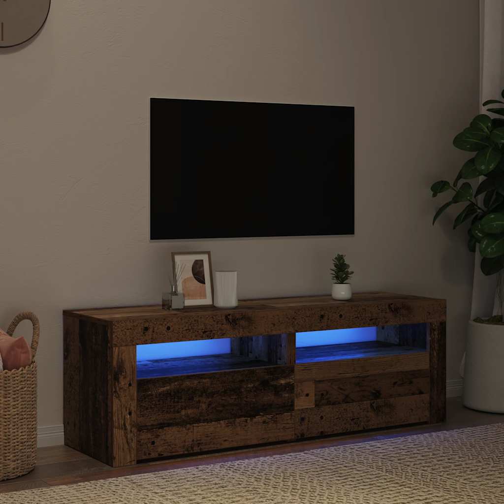 antik fa színű szerelt fa TV-szekrény LED-ekkel 120x35x40 cm