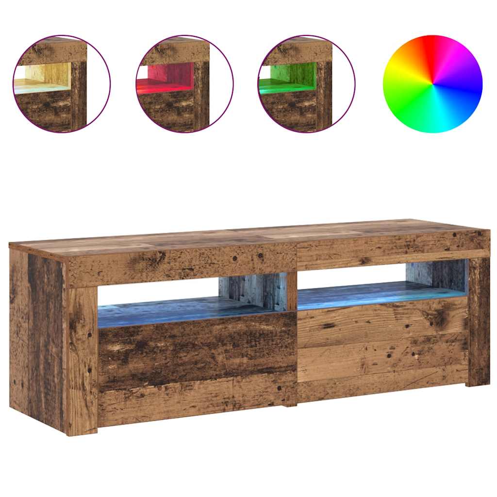 antik fa színű szerelt fa TV-szekrény LED-ekkel 120x35x40 cm