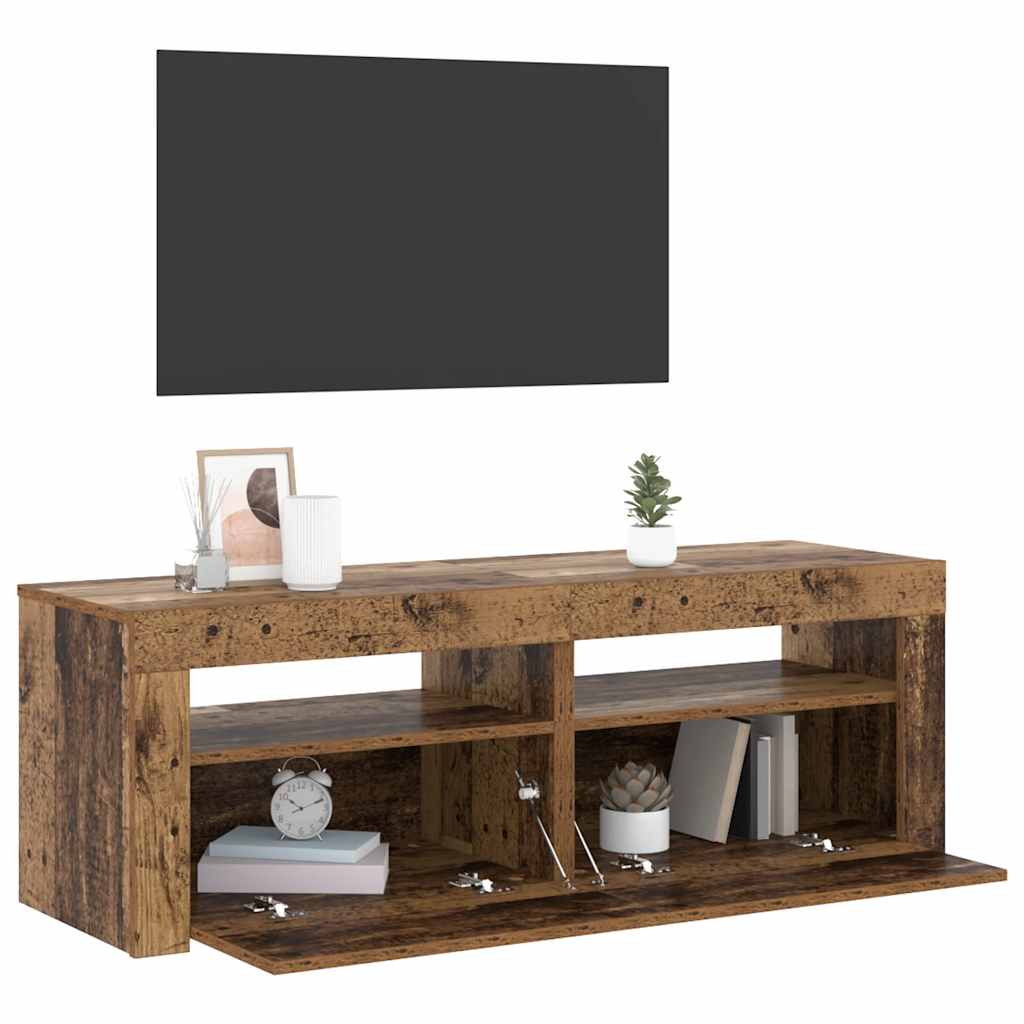 antik fa színű szerelt fa TV-szekrény LED-ekkel 120x35x40 cm