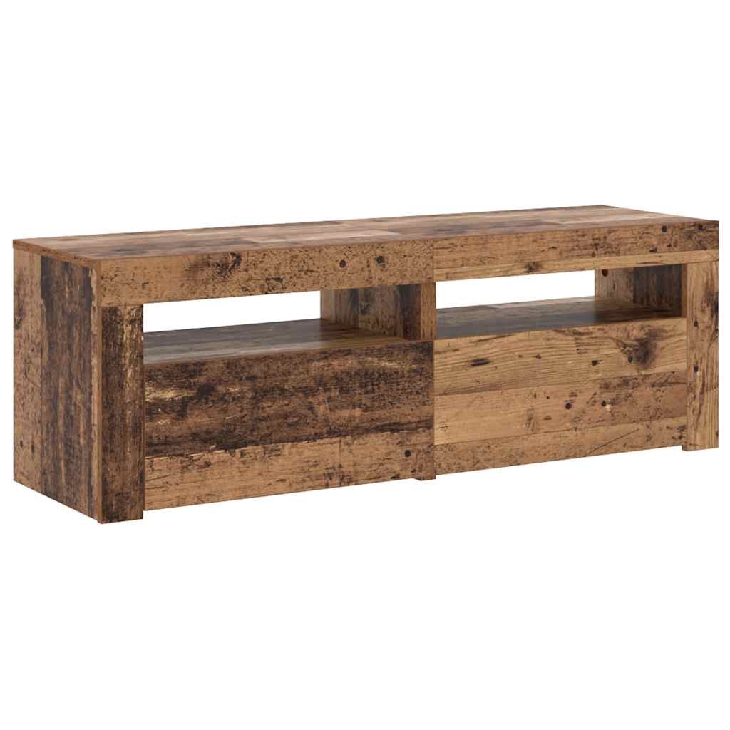 antik fa színű szerelt fa TV-szekrény LED-ekkel 120x35x40 cm