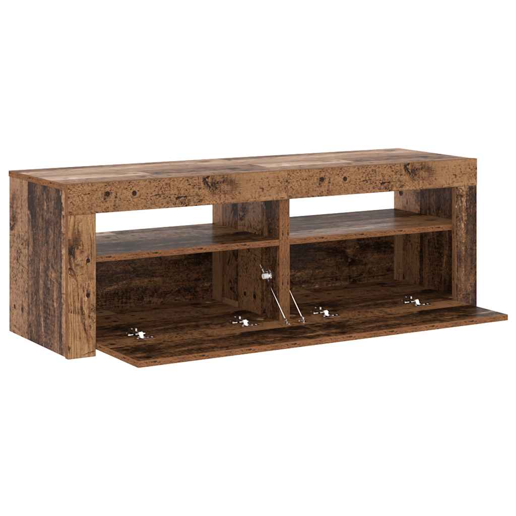 antik fa színű szerelt fa TV-szekrény LED-ekkel 120x35x40 cm