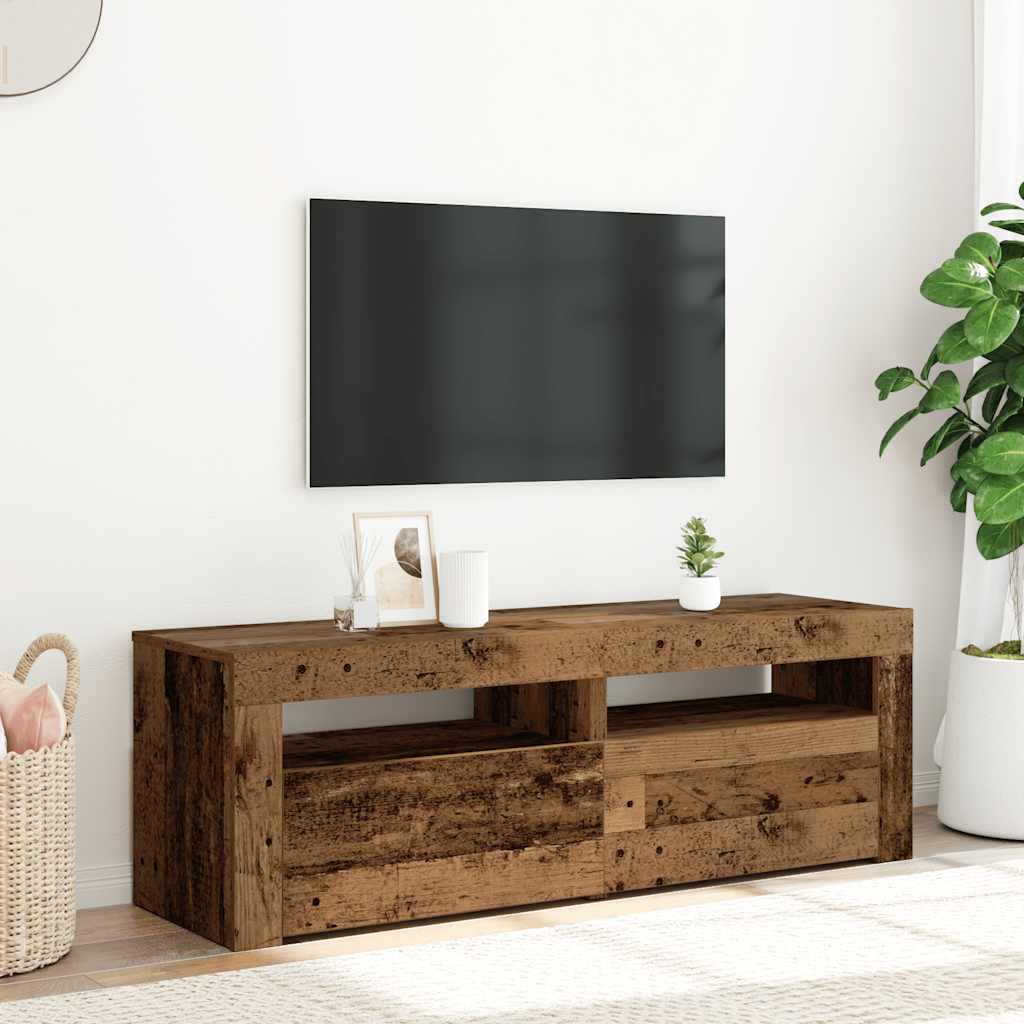 antik fa színű szerelt fa TV-szekrény LED-ekkel 120x35x40 cm