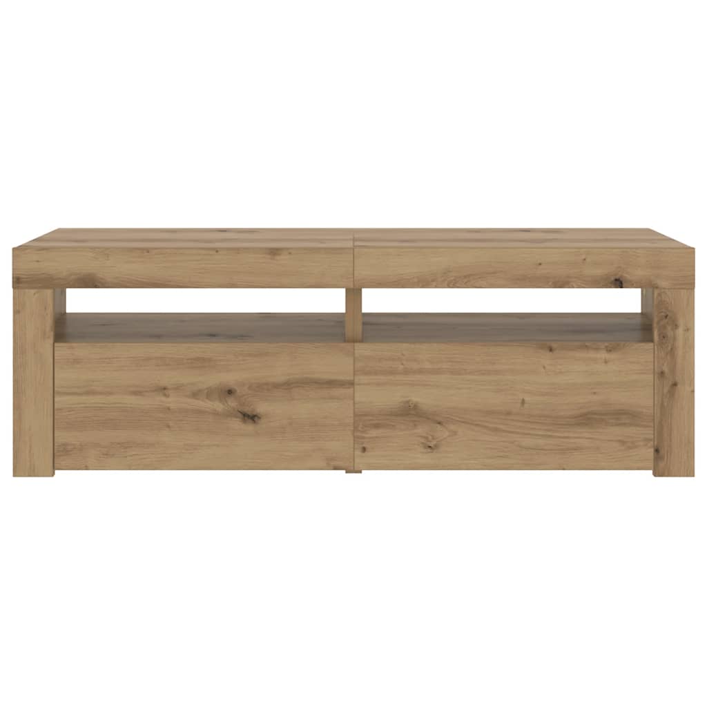kézműves tölgy szerelt fa TV-szekrény LED-ekkel 120x35x40 cm