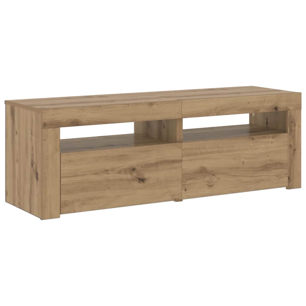 kézműves tölgy szerelt fa TV-szekrény LED-ekkel 120x35x40 cm