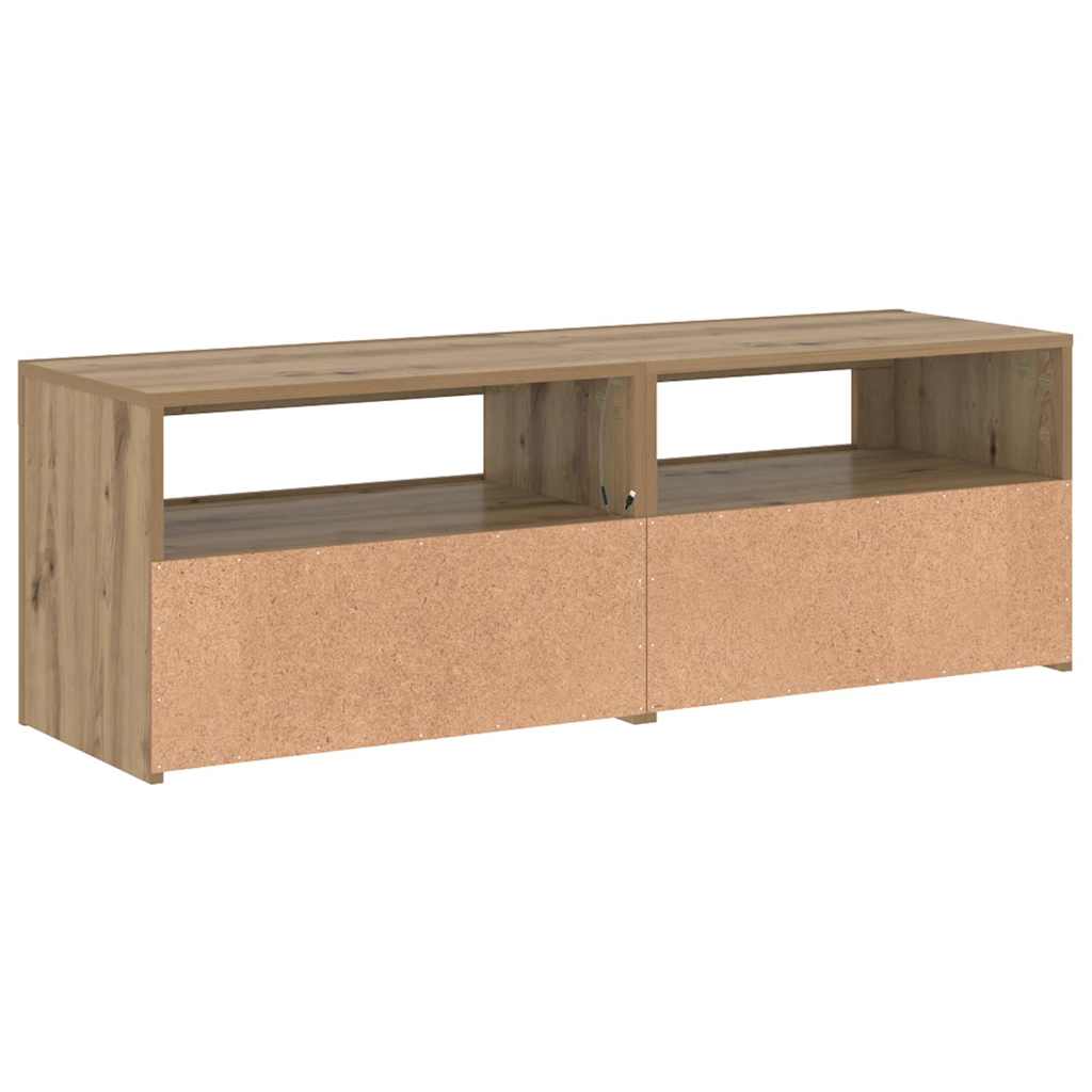 kézműves tölgy szerelt fa TV-szekrény LED-ekkel 120x35x40 cm