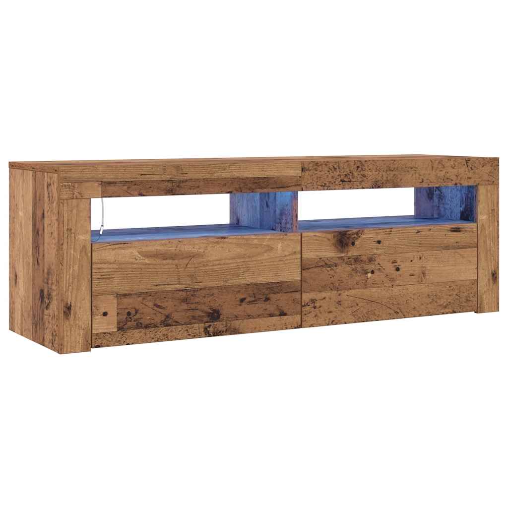 antik fa színű szerelt fa TV-szekrény LED-ekkel 120x35x40 cm