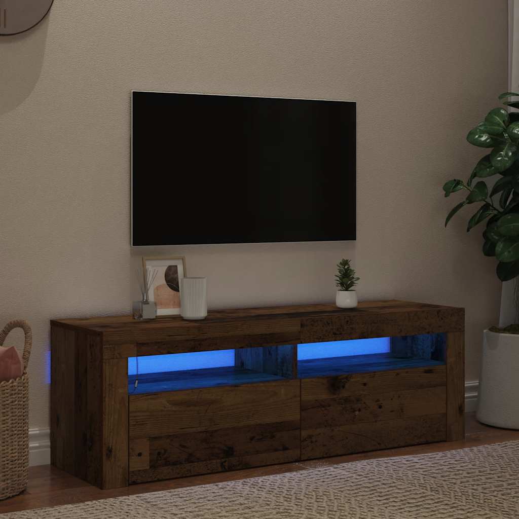 antik fa színű szerelt fa TV-szekrény LED-ekkel 120x35x40 cm