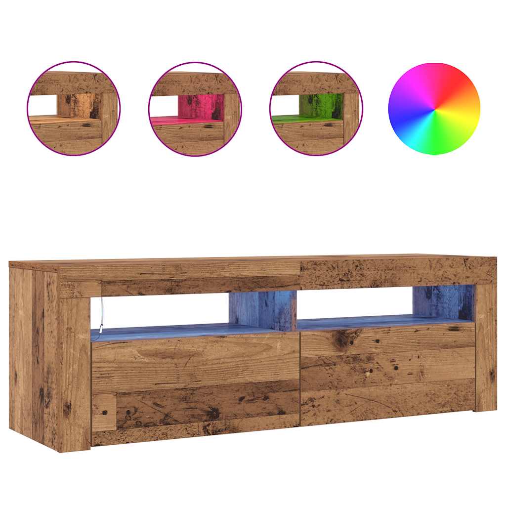 antik fa színű szerelt fa TV-szekrény LED-ekkel 120x35x40 cm