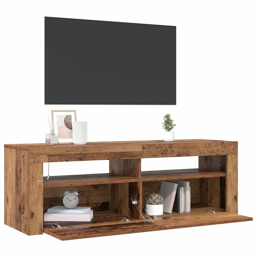 antik fa színű szerelt fa TV-szekrény LED-ekkel 120x35x40 cm